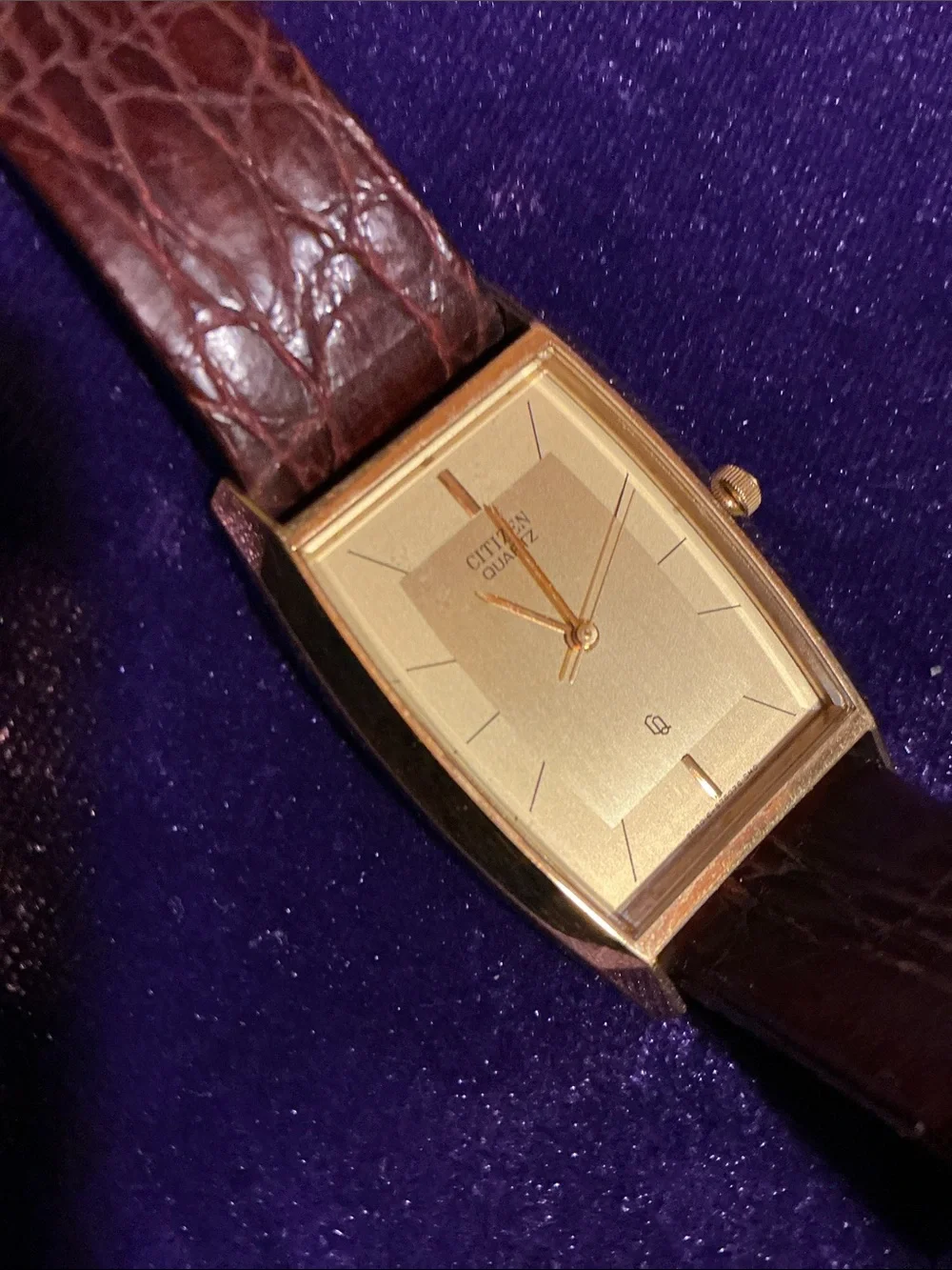 Gold-Tone Square Dress Watch with Brown Leather Strap
